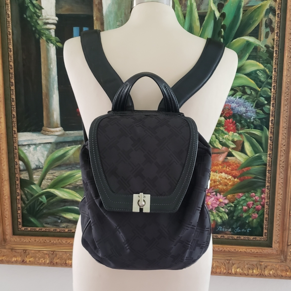 TUMI  || Black T-Logo Leather Trim Backpack